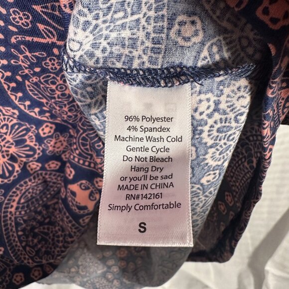 LuLaRoe IRMA Easter Egg Paisley Floral Navy Coral Hi-Low Tunic Top Shirt SMALL S - Picture 3 of 6